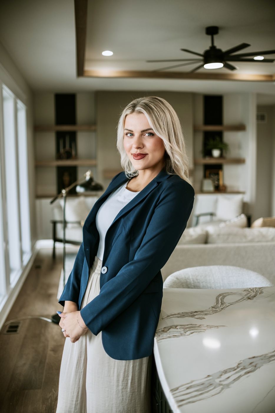 Senada in a navy blazer